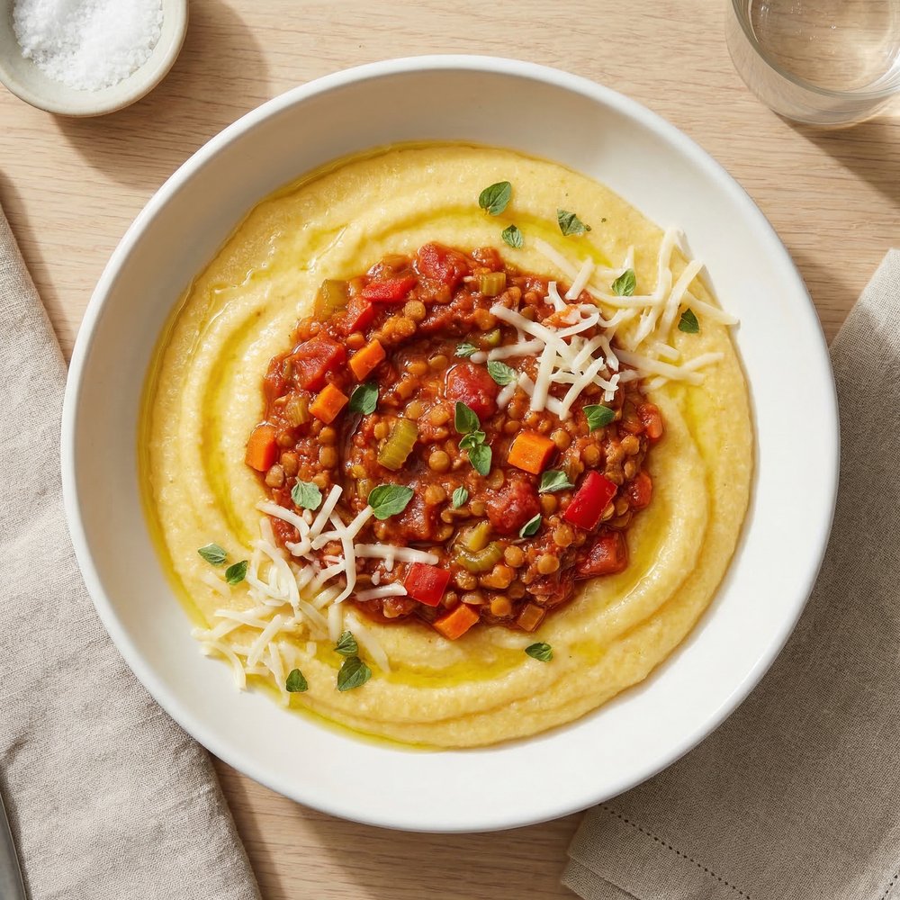 Plant-Based Polenta with Lentil-TVP Ragù