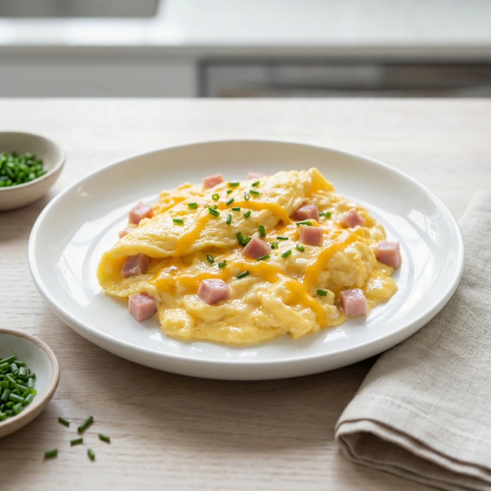 Creamy Ham and Cheddar Scrambled Eggs