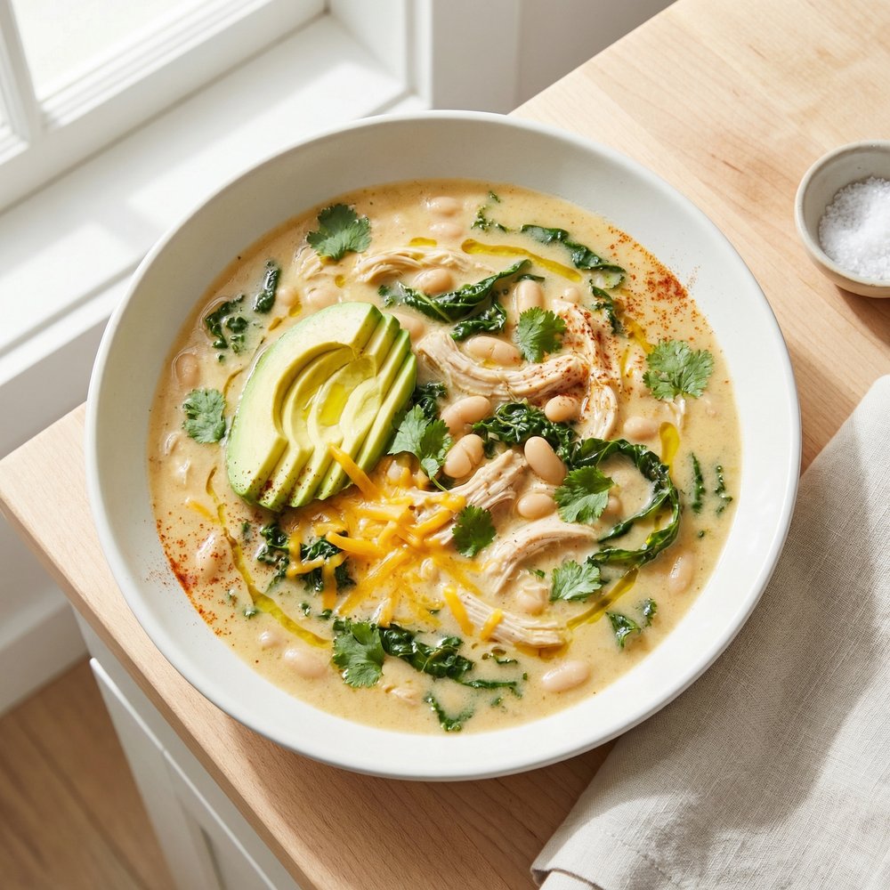 Slow Cooker Chicken Chili with Greens and Beans