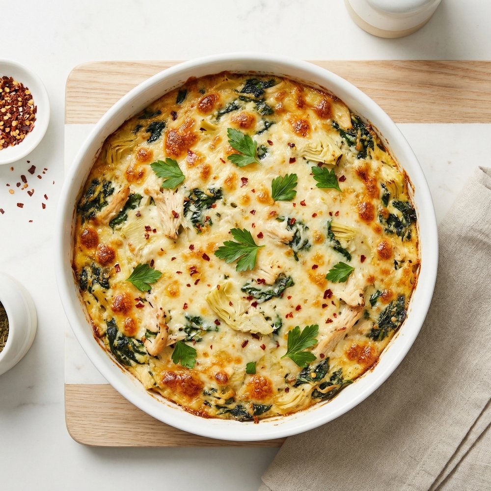 Justine’s Chicken, Spinach & Artichoke Party Dip
