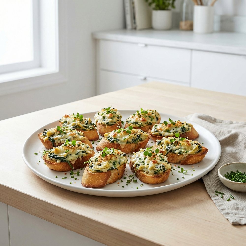 Baked Spinach and Artichoke Toasts