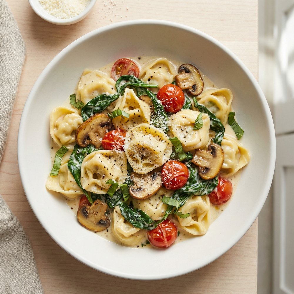 Spinach and Cheese Tortellini in Creamy Parmesan Sauce