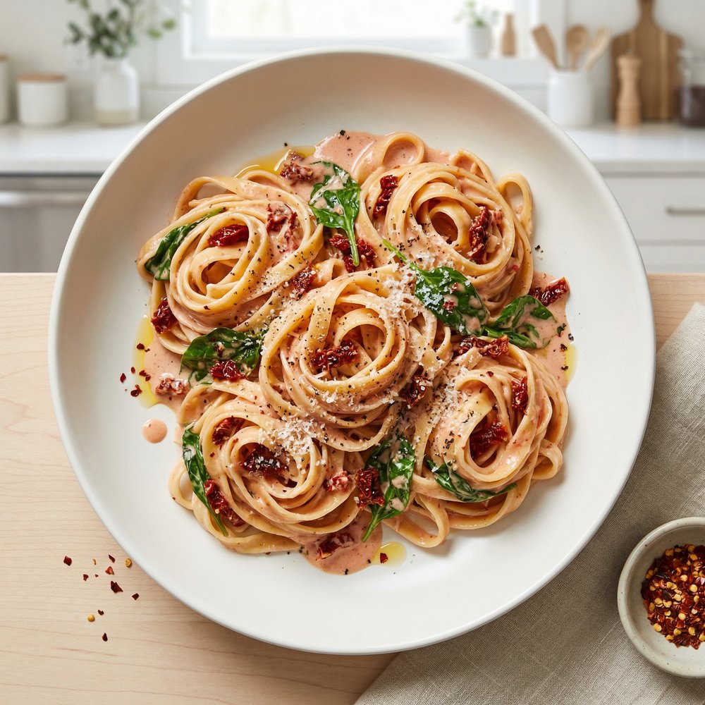 Silky Fettuccine with Sun‑Dried Tomato Cream