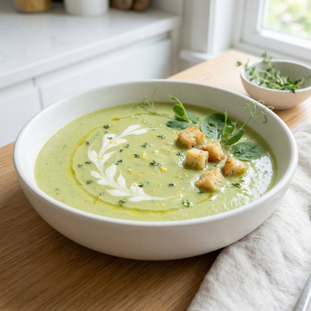 Speedy Sweet Pea and Spinach Soup