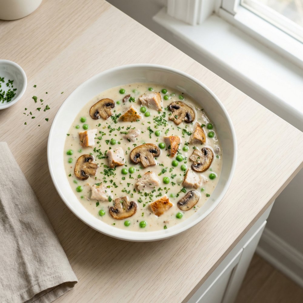 Creamy Turkey à la King with Mushrooms and Peas