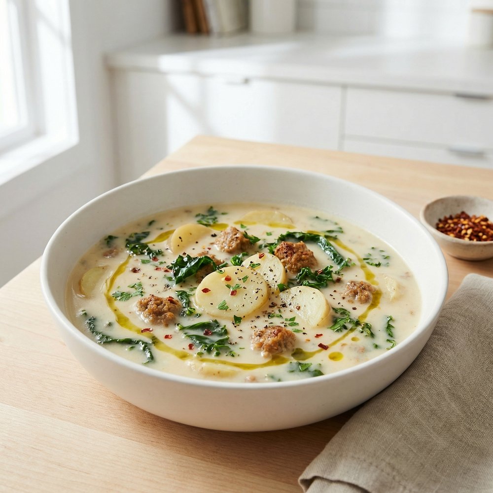 Meatless Zuppa Toscana with Kale and Potatoes