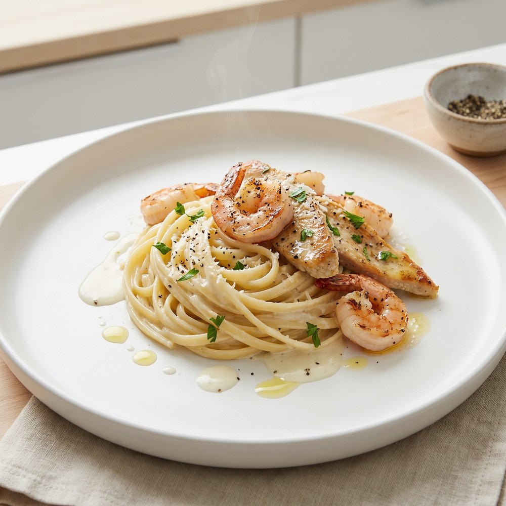 Grilled Shrimp and Chicken Pasta