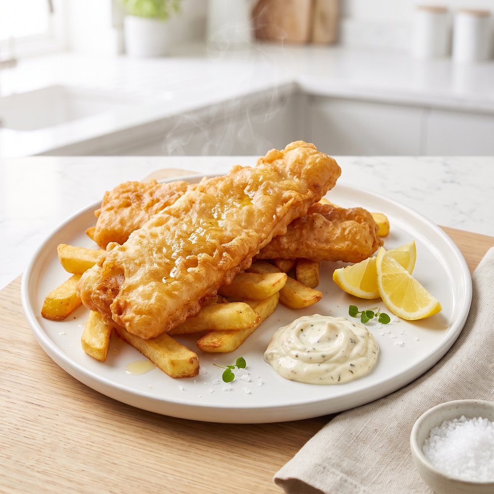 Crisp Beer-Battered Cod with Chips