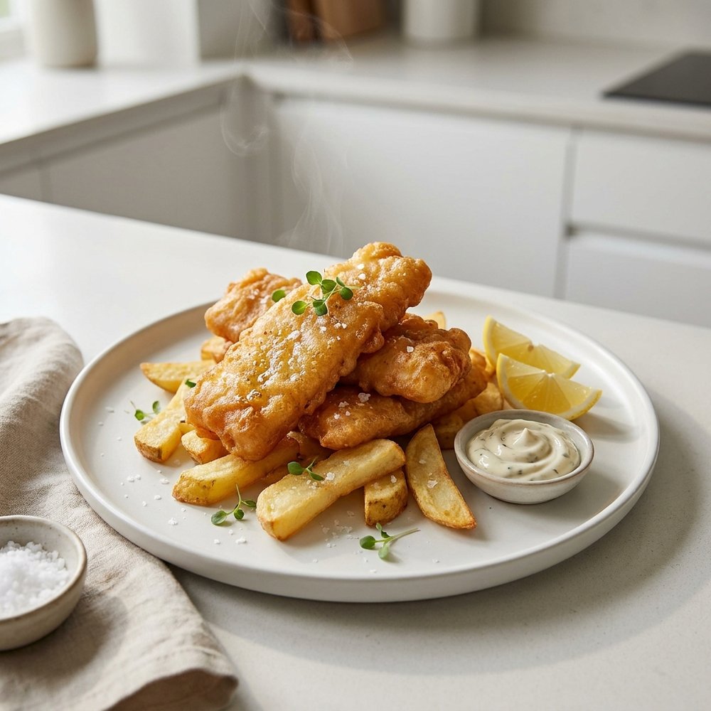 Crisp Beer-Battered Cod with Chips