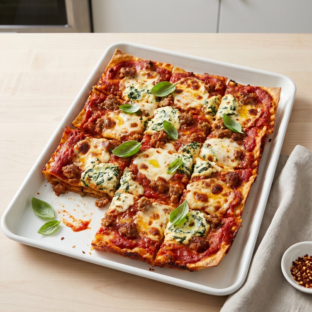 Crispy-Edged Sheet Pan Lasagna Bake