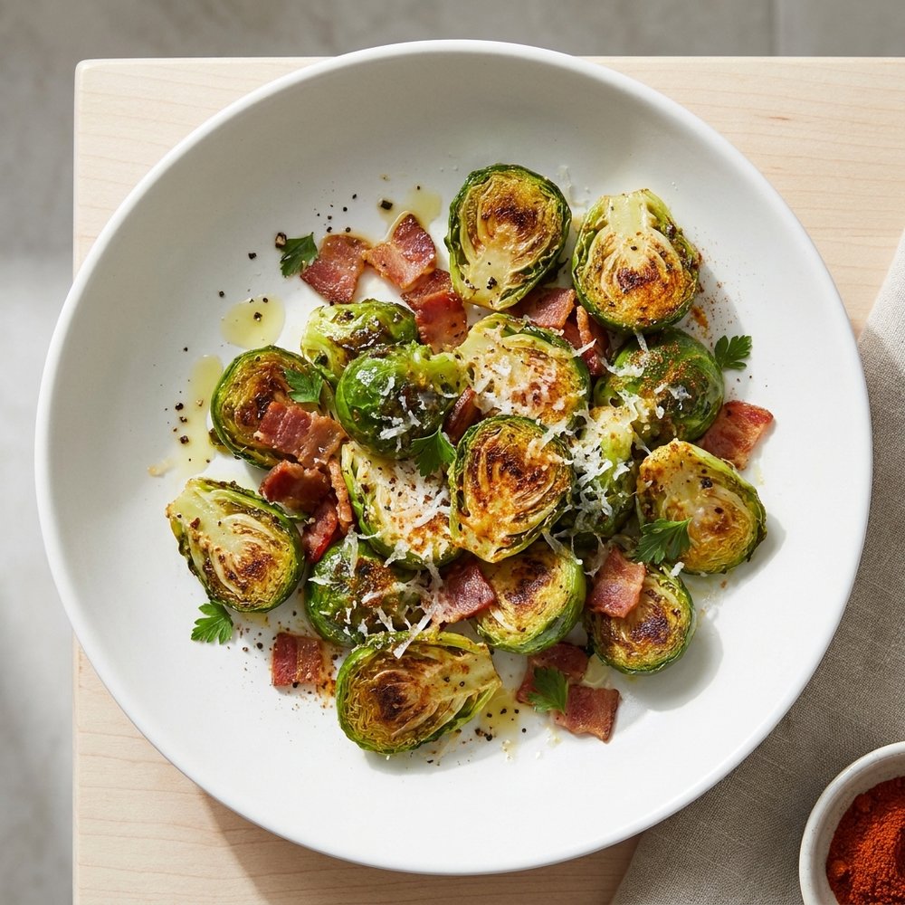Crispy Air-Fried Brussels Sprouts with Bacon