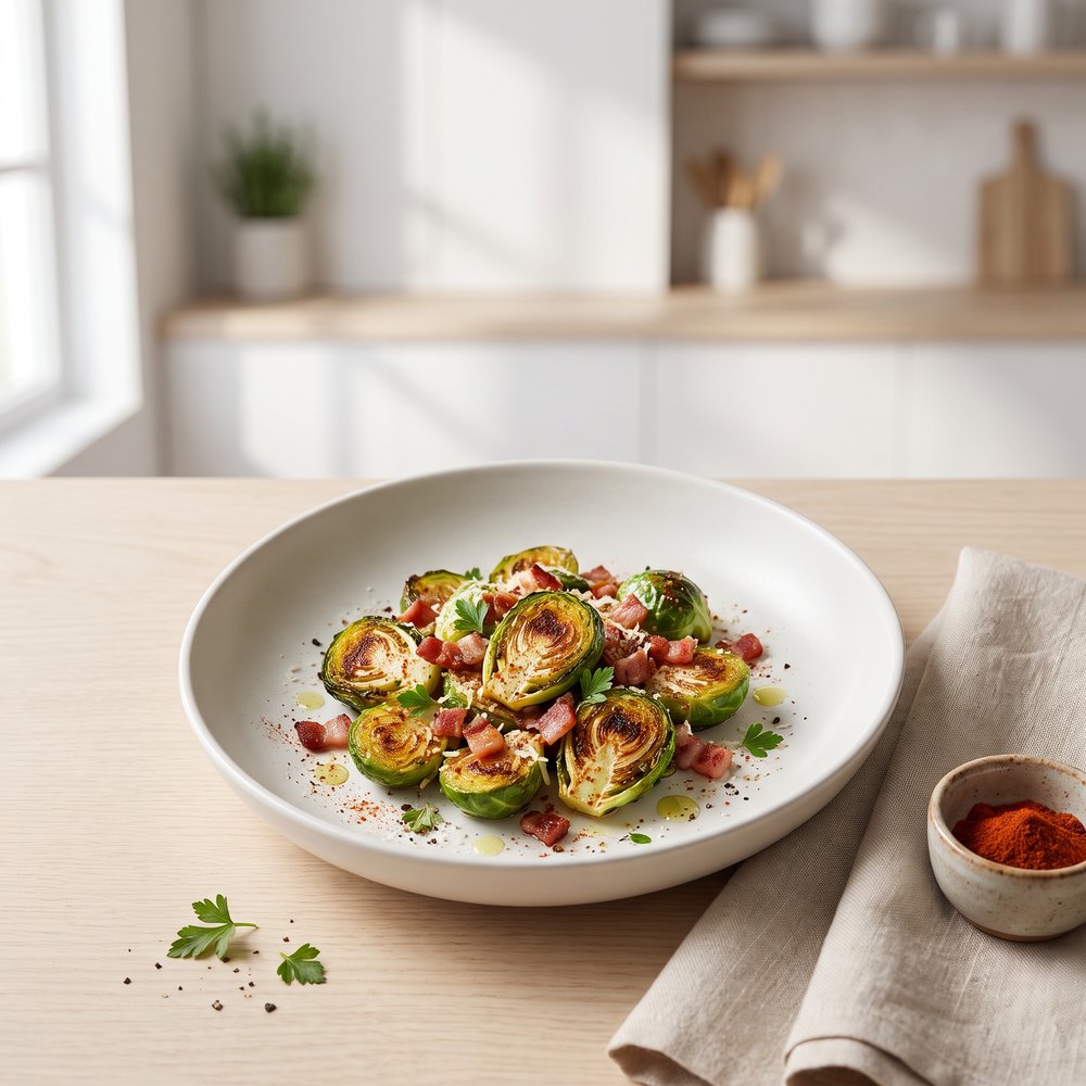 Crispy Air-Fried Brussels Sprouts with Bacon