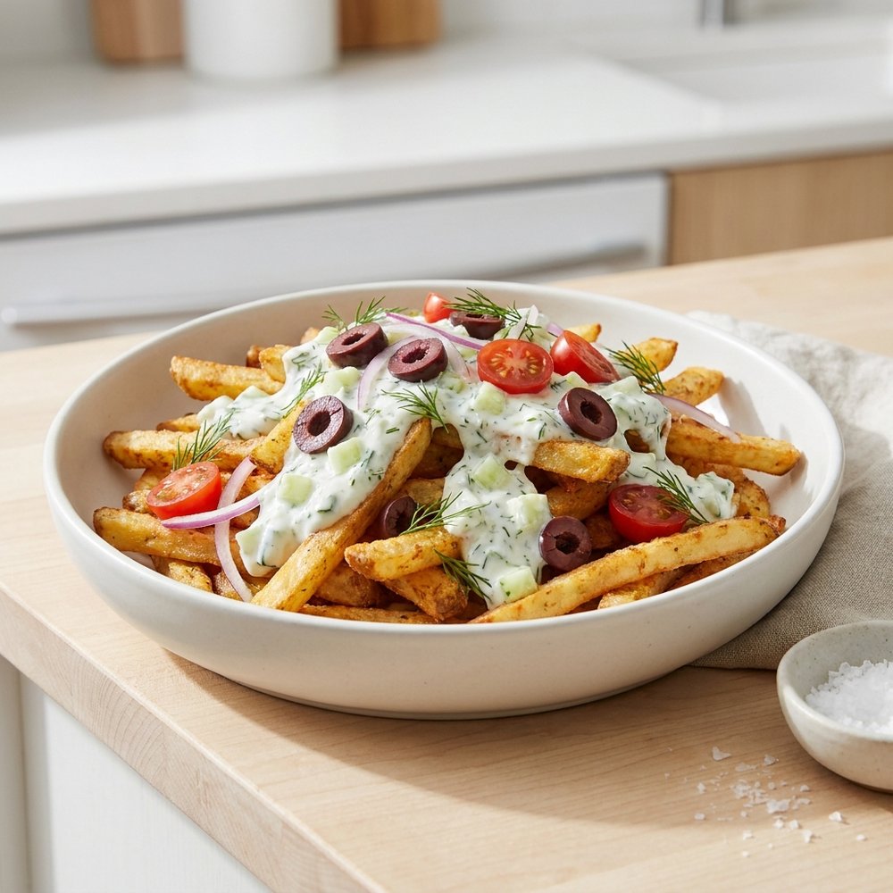 Crispy Air-Fried Greek-Style Loaded Fries