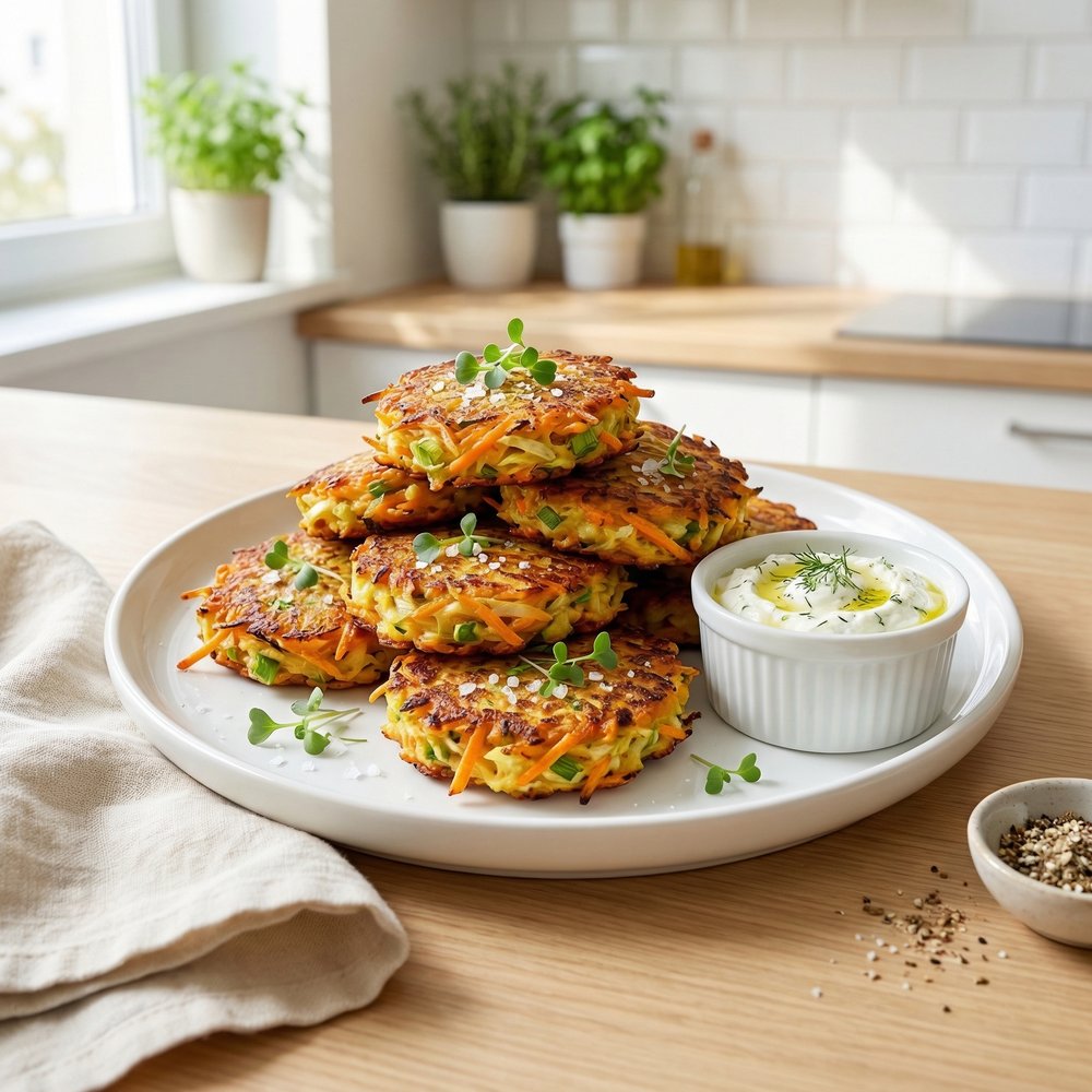 Crispy Cabbage Pancakes with Feta-Dill Dip