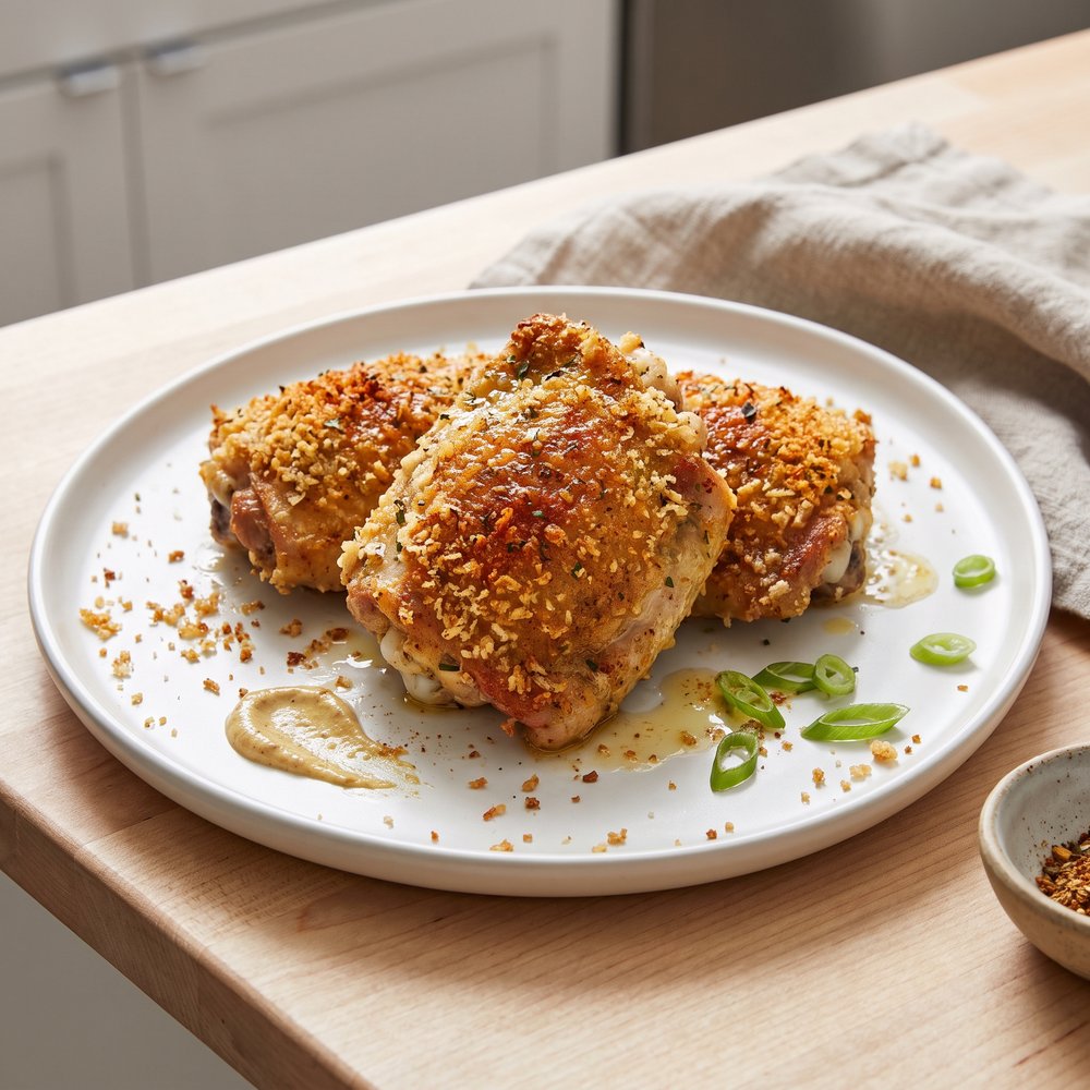 Crispy Deviled Dijon Chicken Thighs