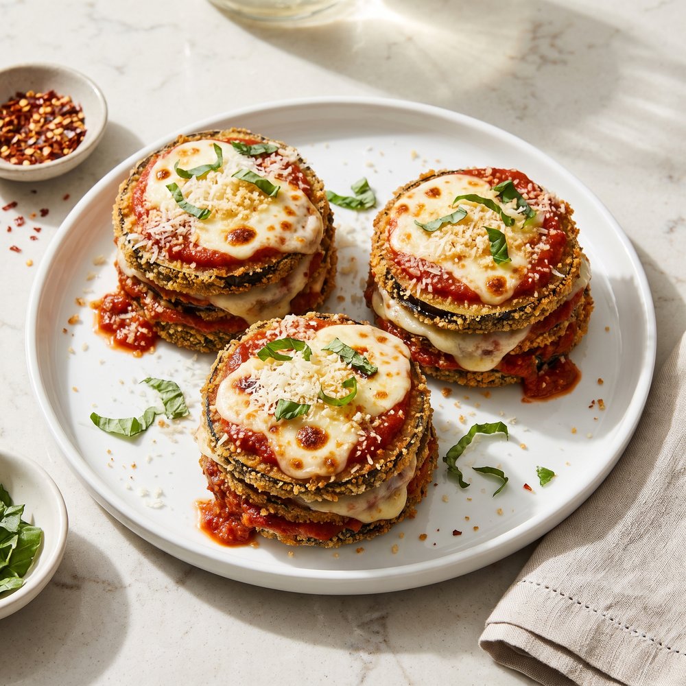 Crispy Eggplant Parmesan Stacks