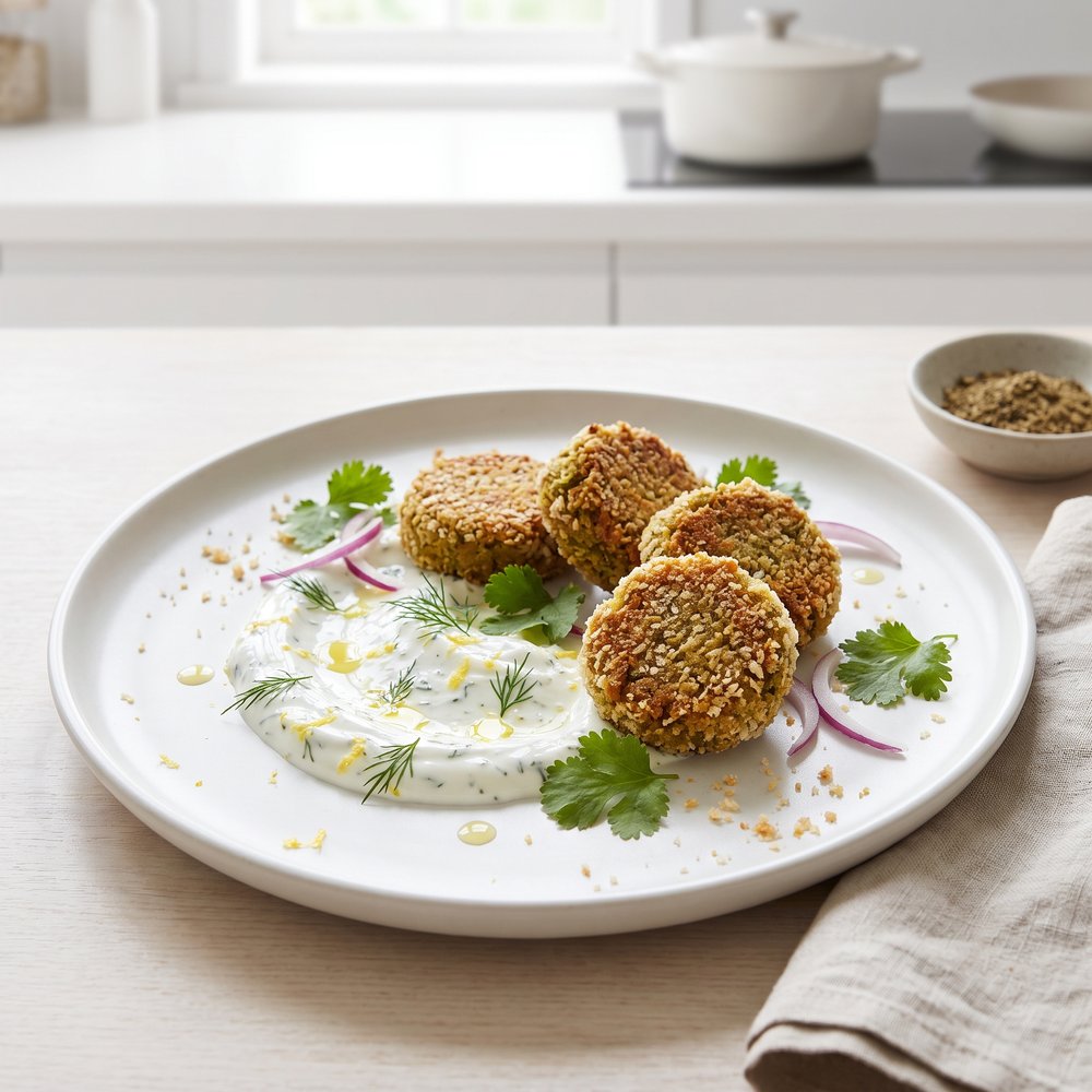 Crispy Falafel with Cool Yogurt-Dill Dip