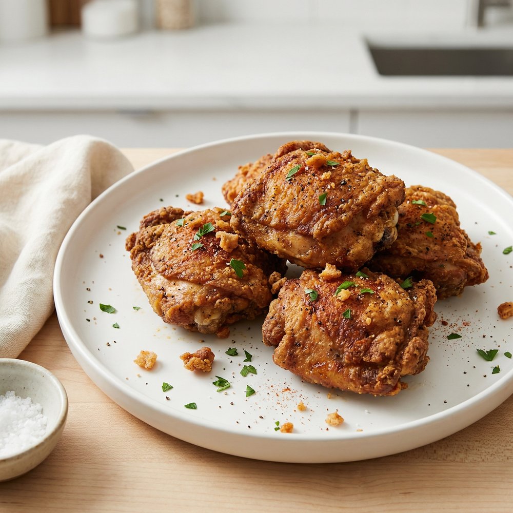 Crispy Skinless Chicken Thighs (Pan-Fried)
