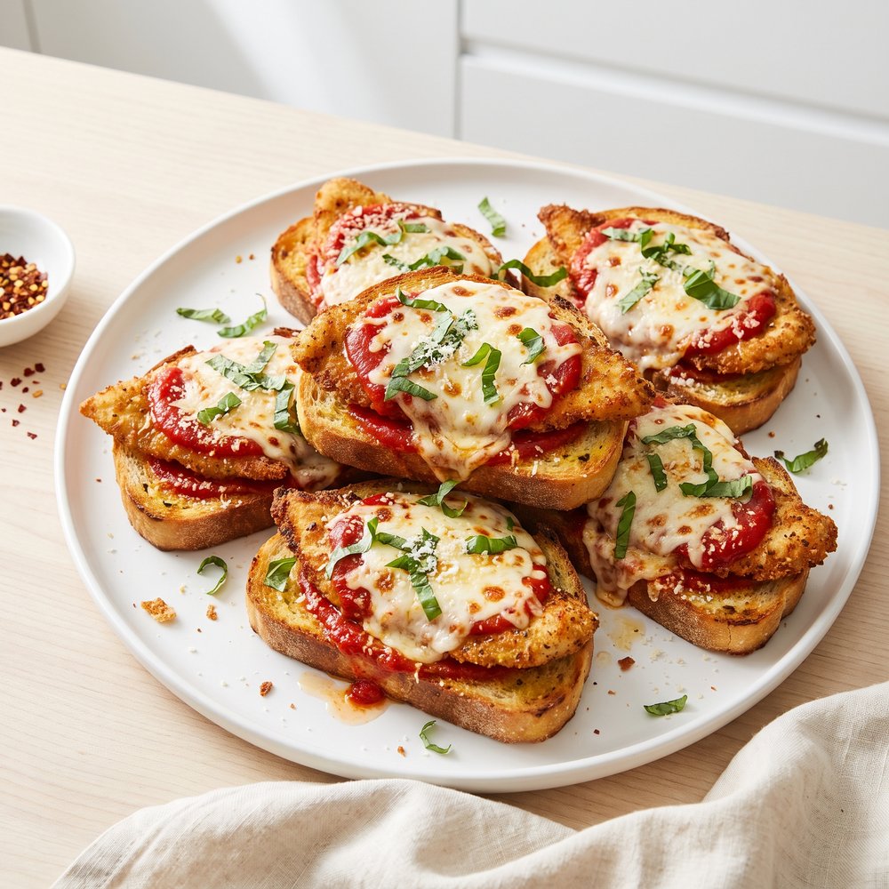 Crispy Smashed Chicken Parm on Texas Toast