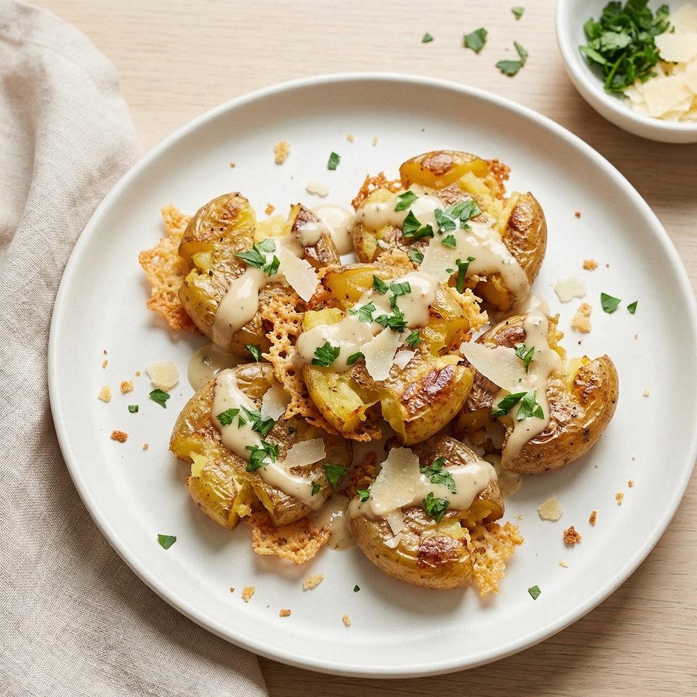 Smashed Potatoes with Caesar Parmesan