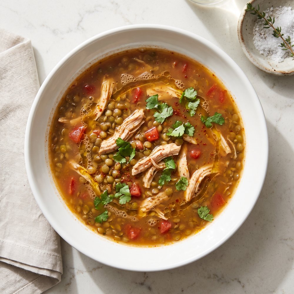 Crockpot Chicken and Green Lentil Soup