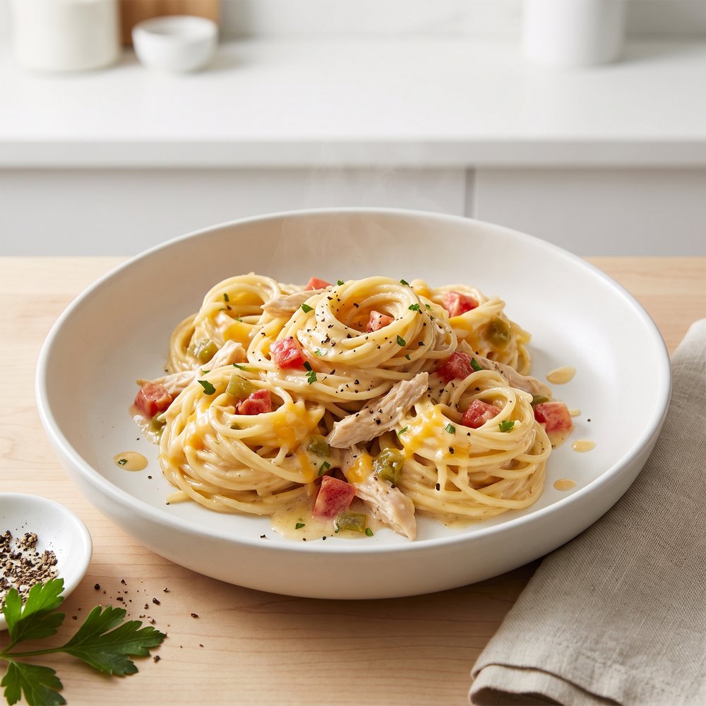 Crockpot Creamy Chicken Spaghetti
