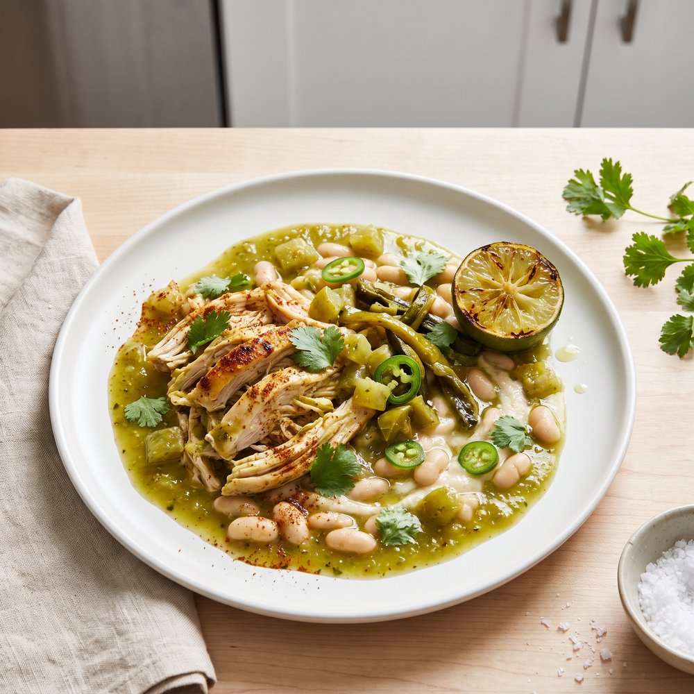 Crockpot Green Chile Chicken with Tomatillo Sauce