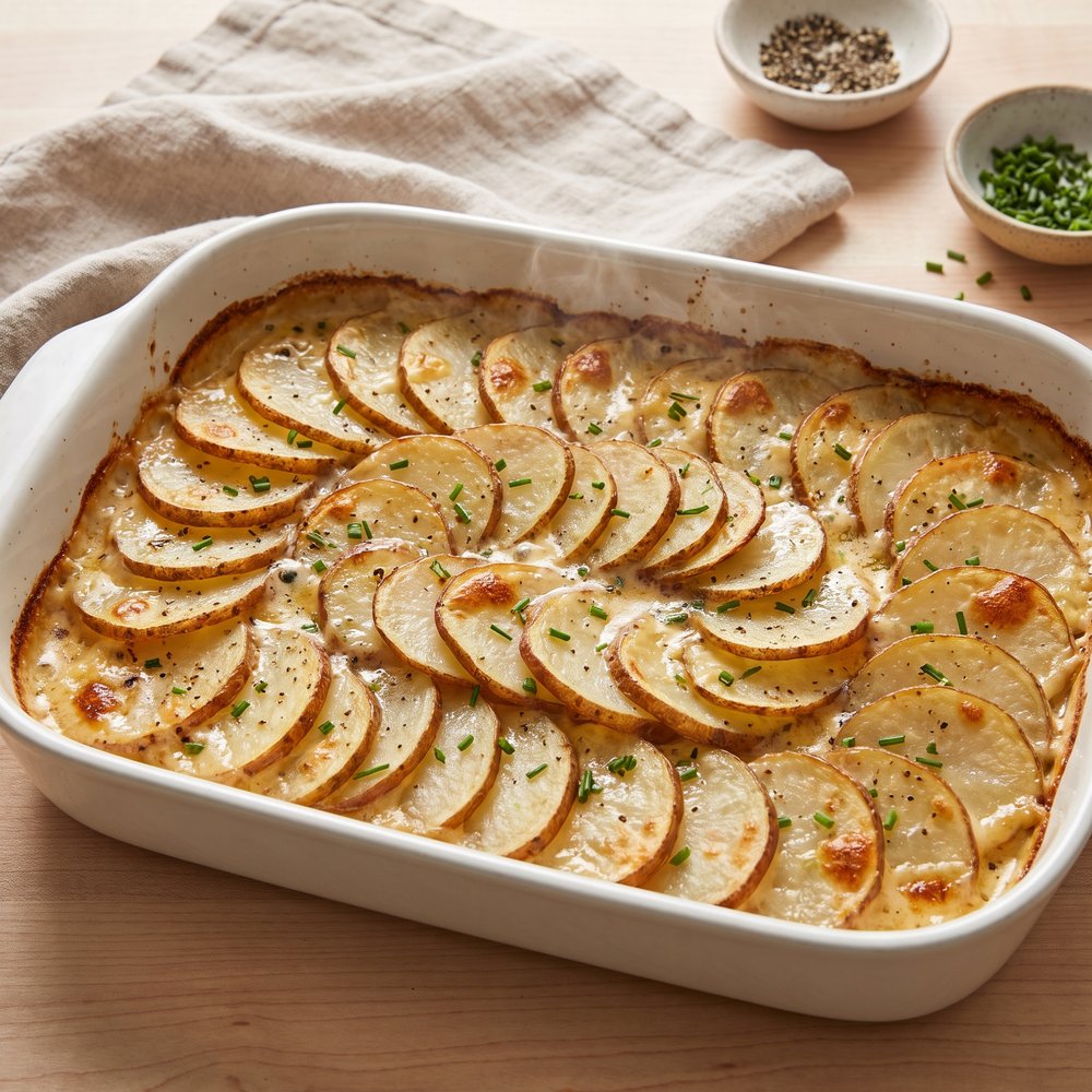 Crockpot Scalloped Potatoes with Garlic Cheddar