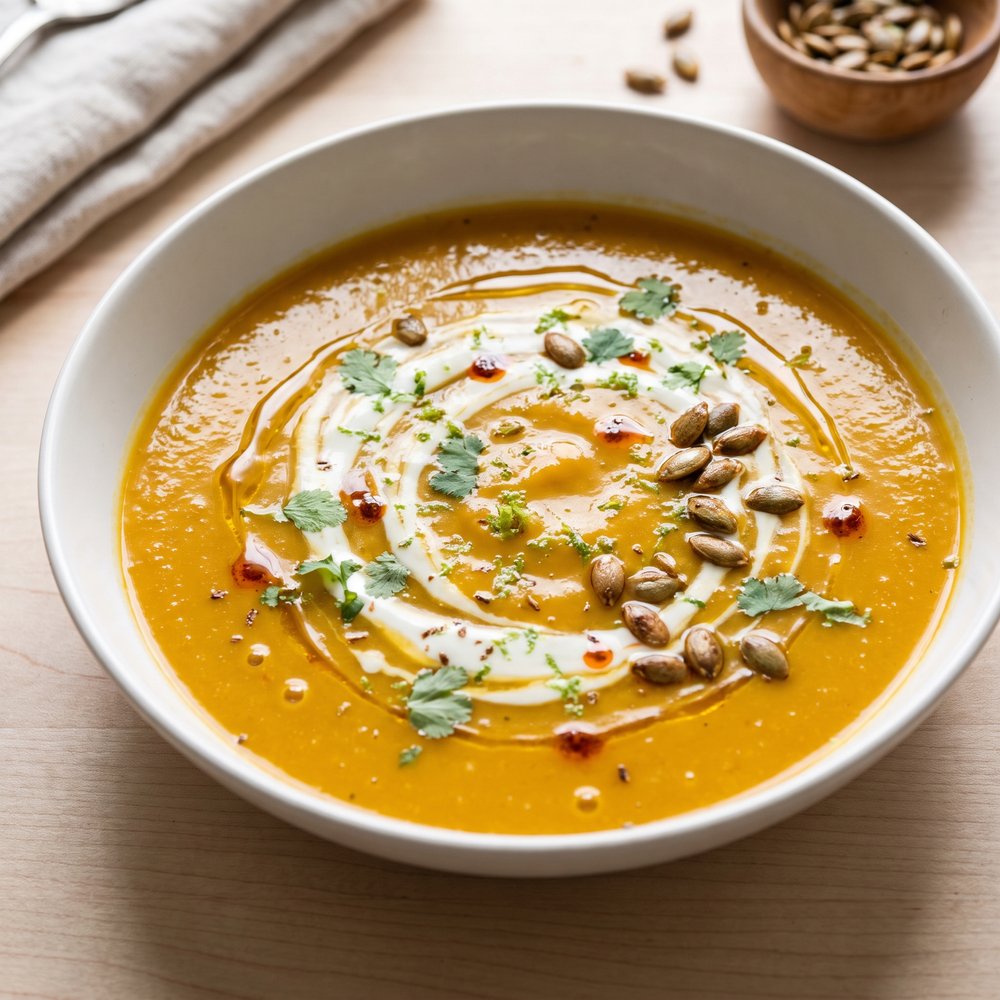 Curried Butternut Squash Soup with Lime Cream