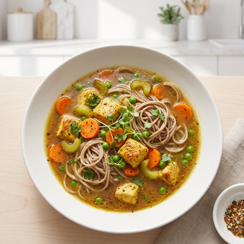 Curried Chicken Soba Noodle Broth
