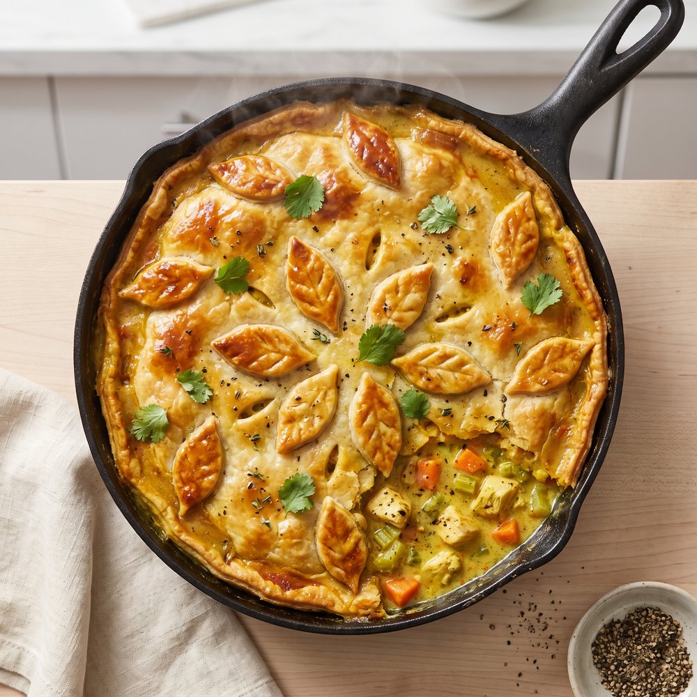 Curried Cream Chicken Pot Pie with Golden Crust