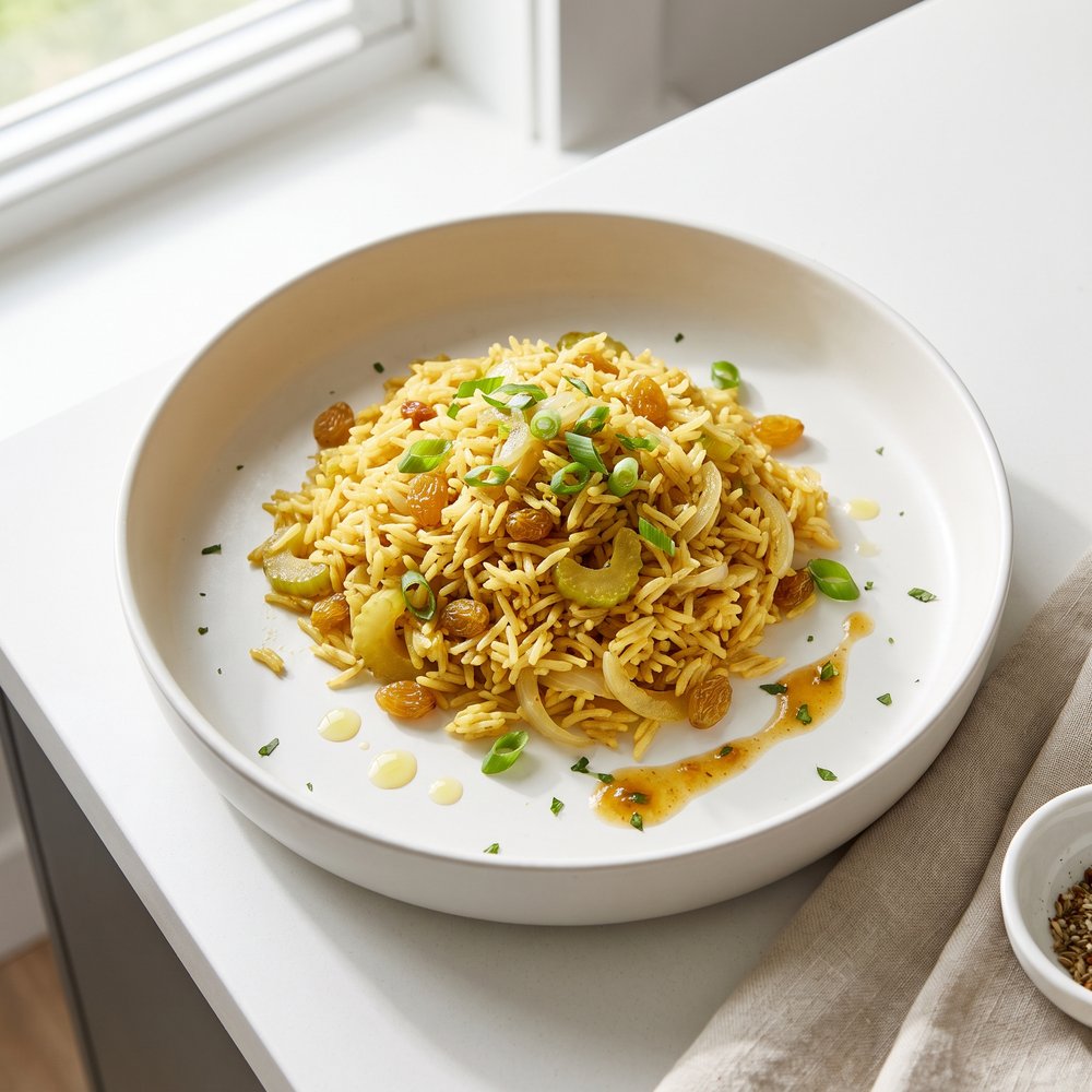 Curried Rice Pilaf with Raisins and Vegetables