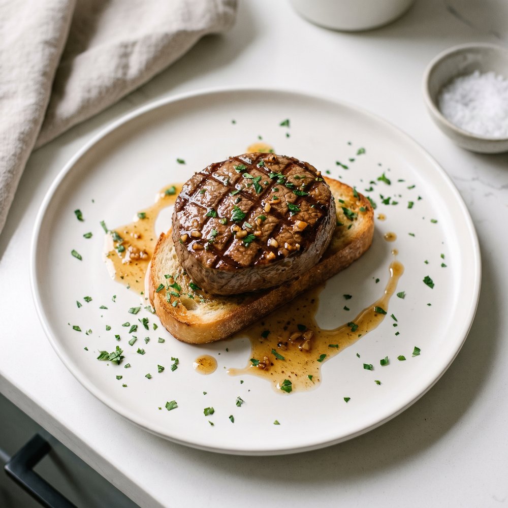 Diamond-Cut Round Steak with Garlic-Butter Pan Sauce
