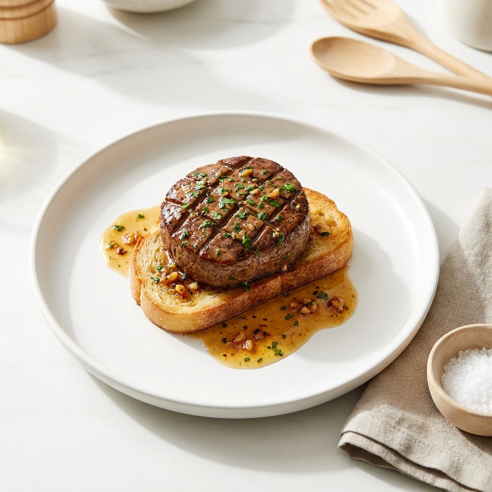 Diamond-Cut Round Steak with Garlic-Butter Pan Sauce