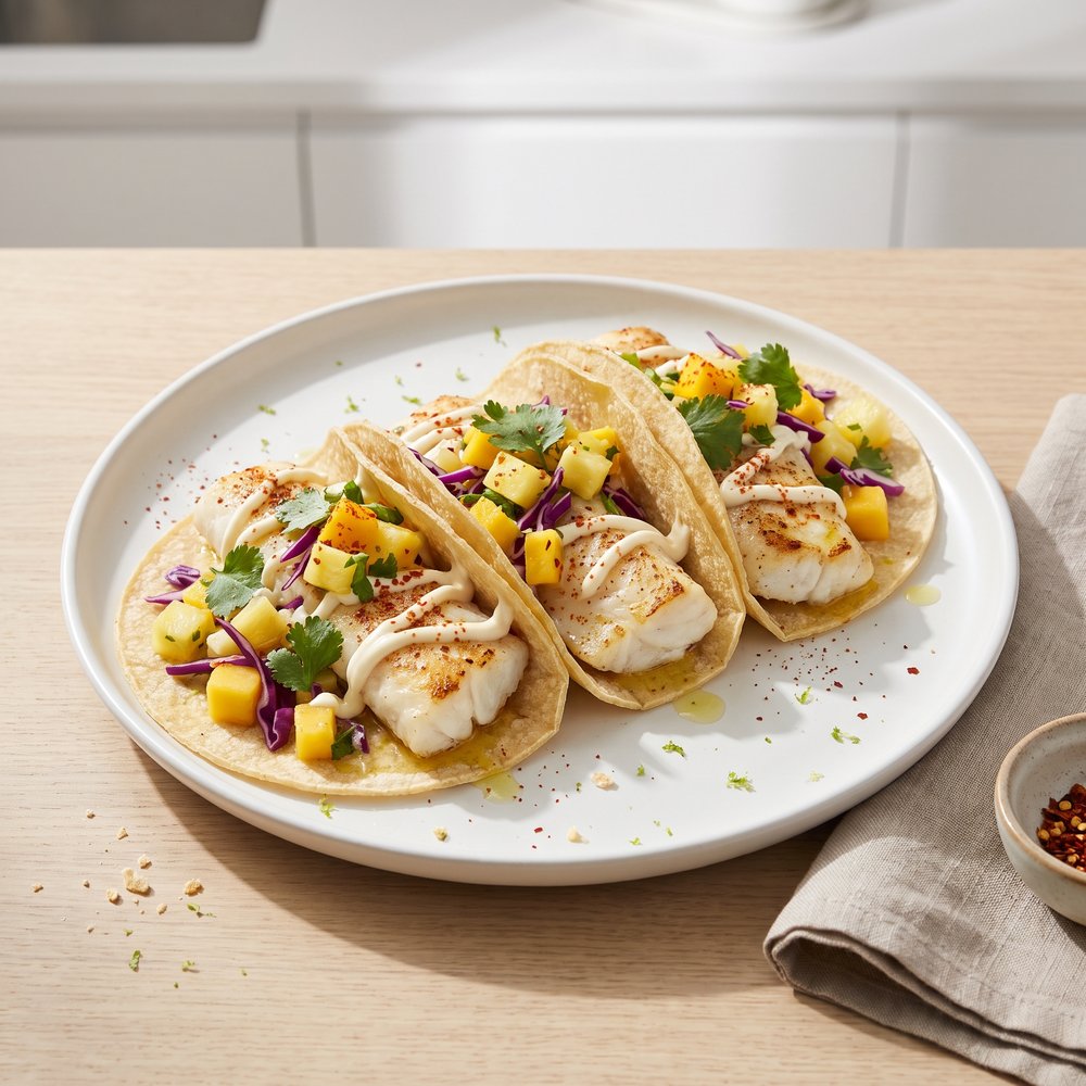 Easy Fish Tacos with Mango-Pineapple Slaw