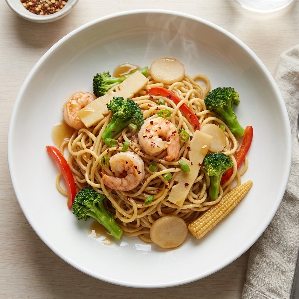 Egg Noodle Shrimp Stir-Fry