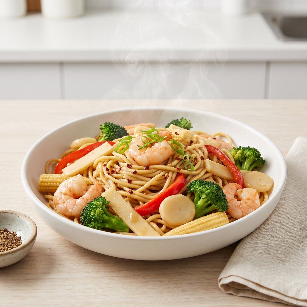 Egg Noodle Shrimp Stir-Fry