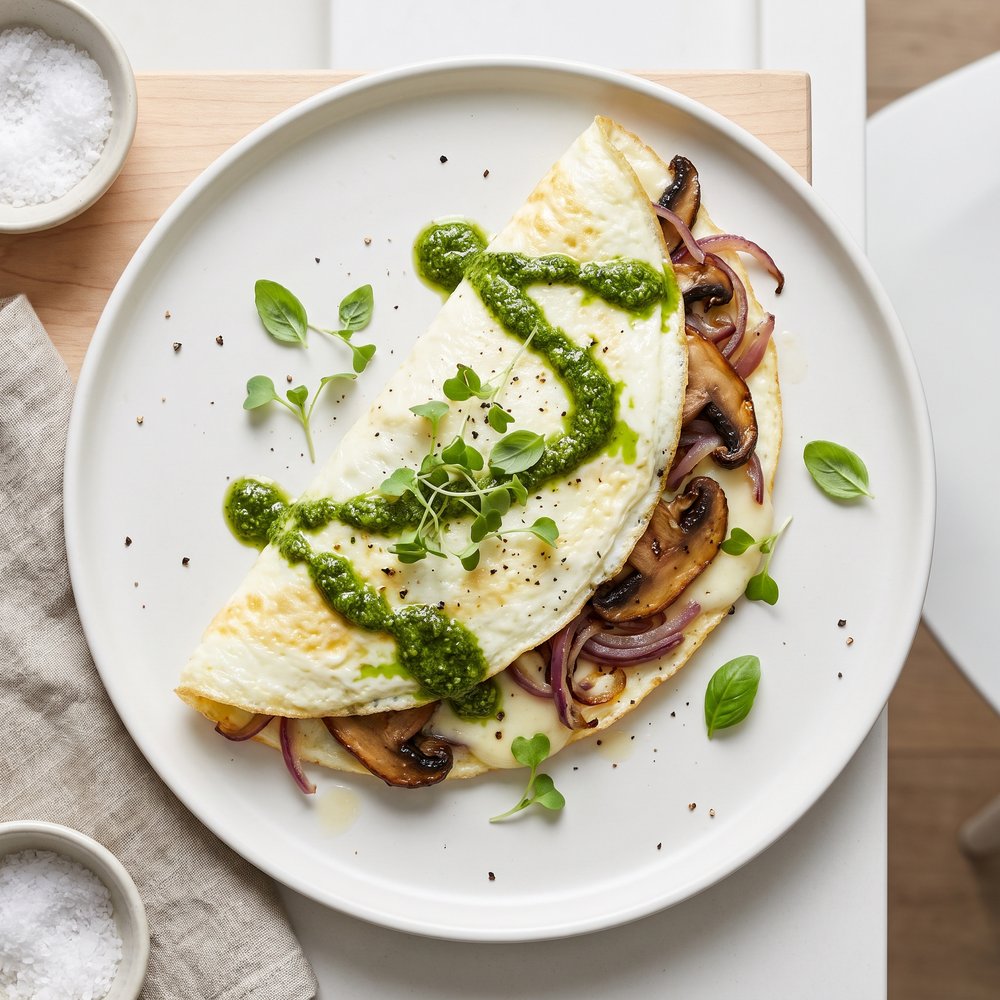 Egg White Omelet with Portobello and Pesto