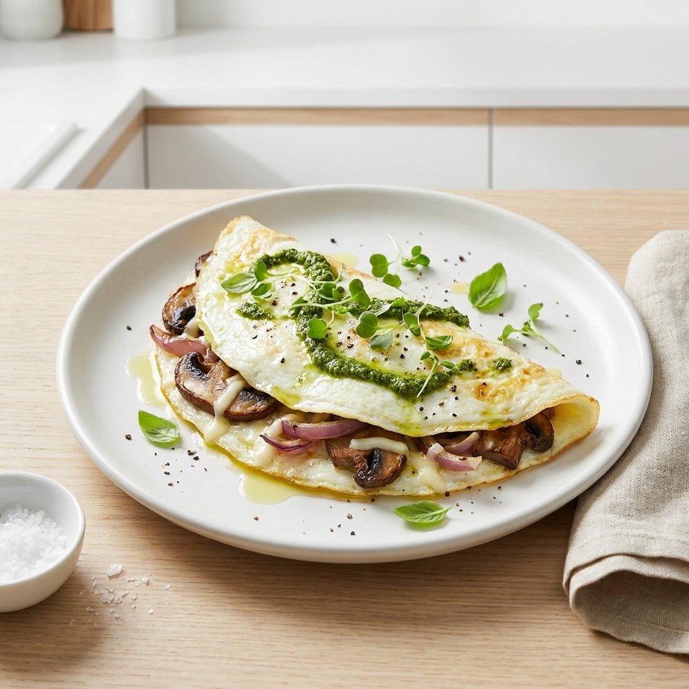 Egg White Omelet with Portobello and Pesto