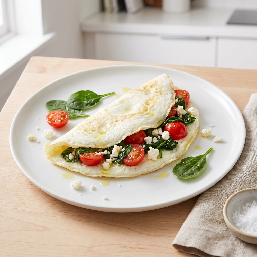 Egg White Omelet with Spinach, Tomatoes, and Feta
