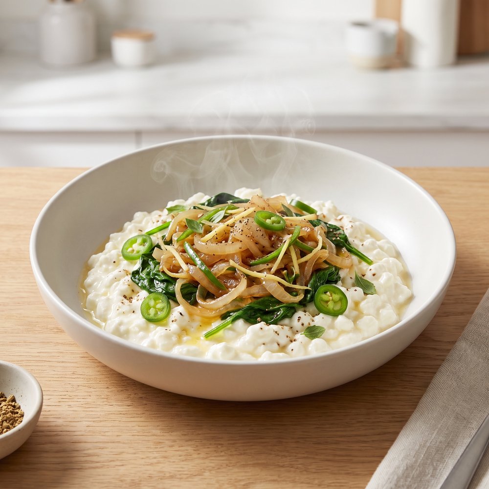 Ethiopian-Style Spiced Cottage Cheese with Gingered Spinach