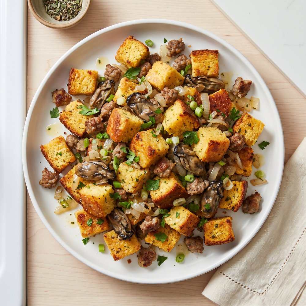 Festive Oyster Cornbread Stuffing
