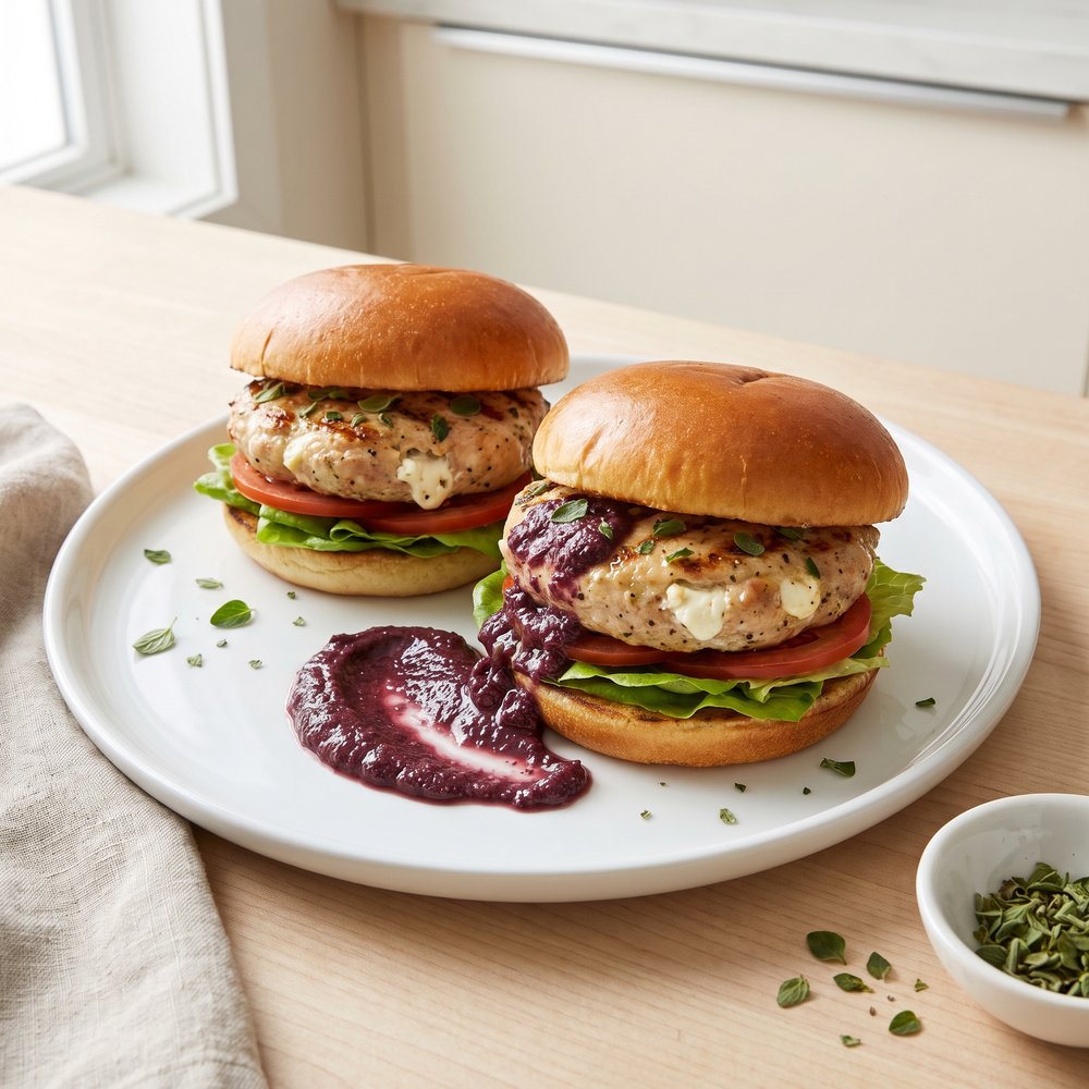 Feta-Stuffed Chicken Burgers with Oregano