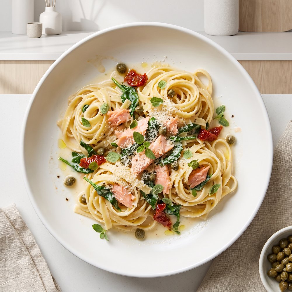 Fettuccine with Smoked Salmon and Spinach