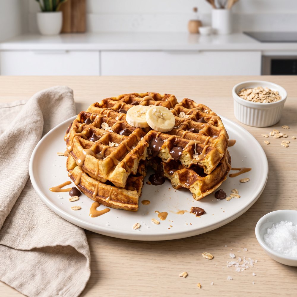 Flourless Banana-Egg Waffles with Chocolate Chips