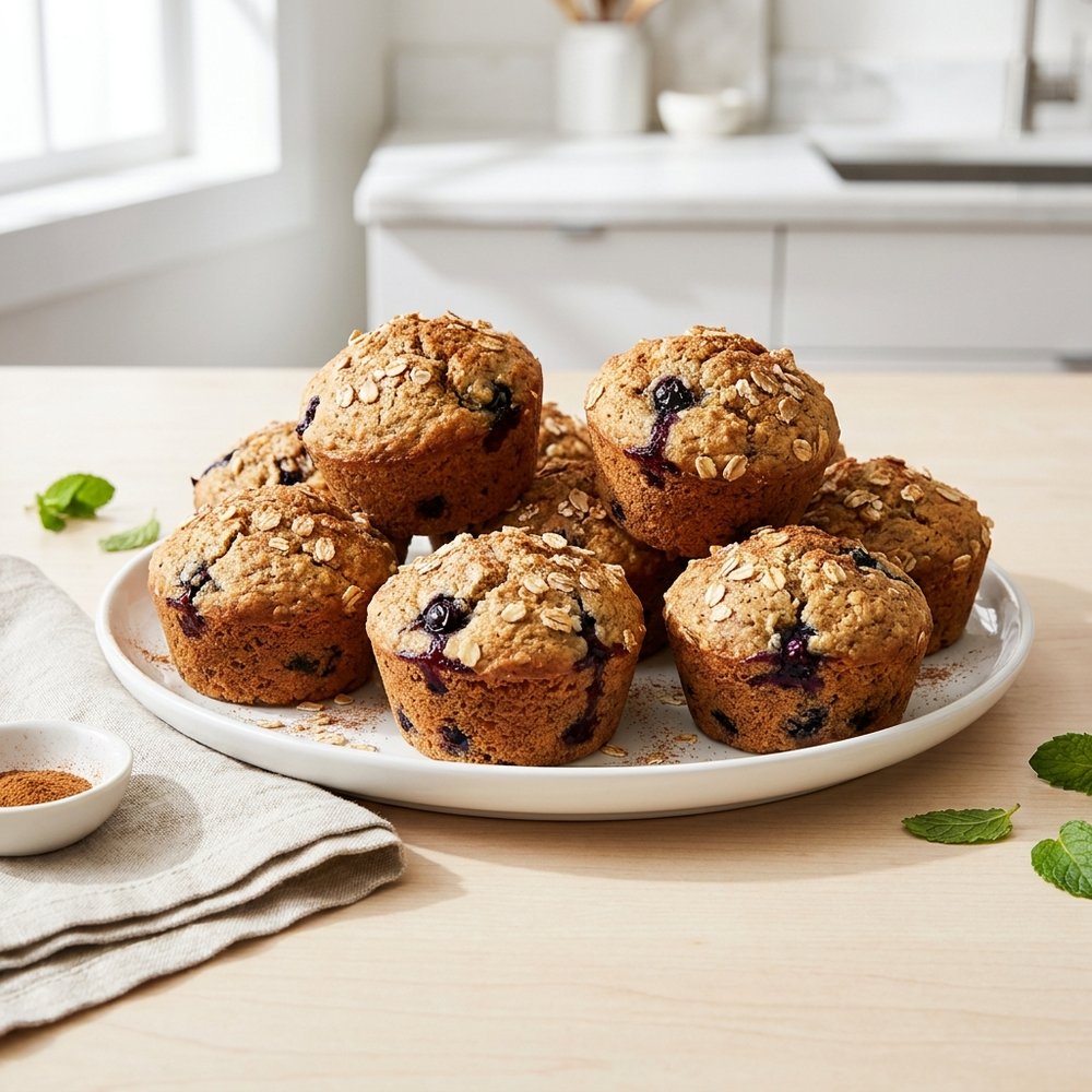 Fluffy Low-Fat Vegan Blueberry Muffins
