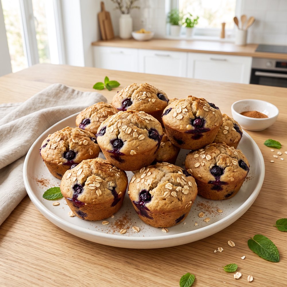 Fluffy Low-Fat Vegan Blueberry Muffins