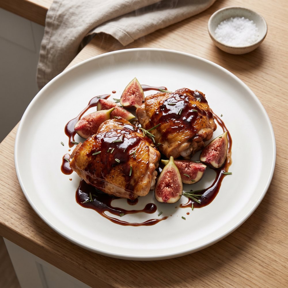 Fresh Figs and Chicken Thighs in Shallot-Balsamic Reduction