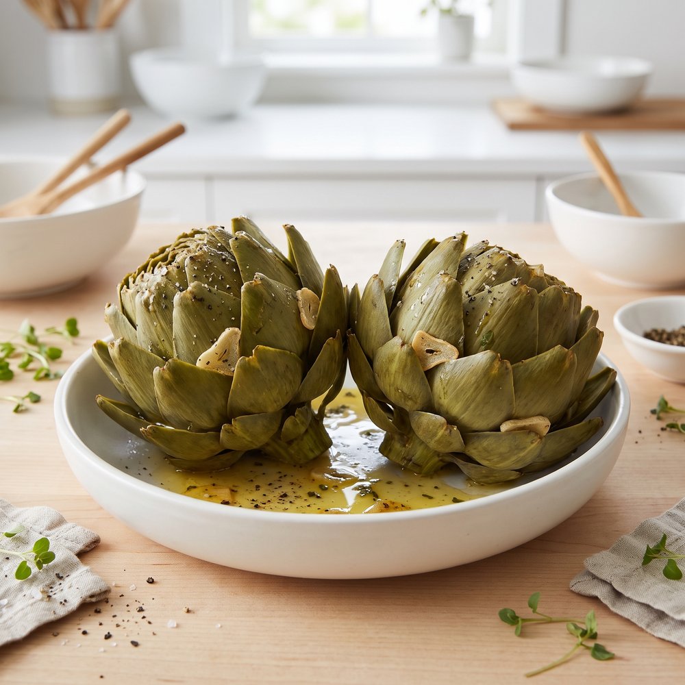Garlic-Butter Steamed Artichokes