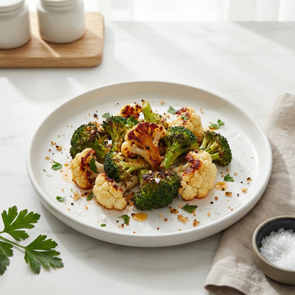 Air Fryer Roasted Broccoli and Cauliflower